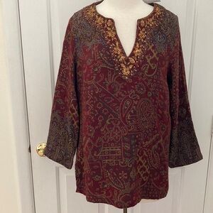NWT beaded wine brocade tunic